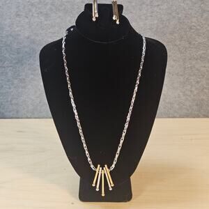 VTG NOS Princess Necklace Earrings Gold Silver Plate Swarovski Crystal Starlight